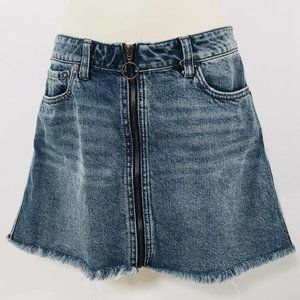 We the Free Grunge Jean Skirt Sz 28 Mini Zip Front Raw Distressed Hem